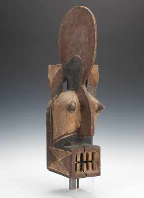 Appraisal: Spirit Mask African Square shaped mouth with teeth elaborated plume