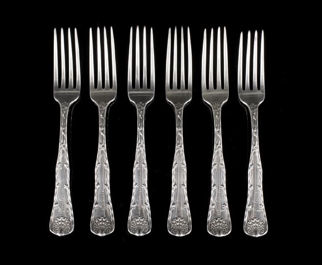 Appraisal: Six Tiffany Sterling Silver Wave Edge -Pattern Dinner Forks the