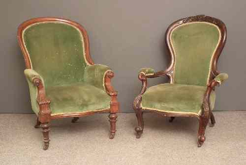 Appraisal: A Victorian walnut framed open arm drawing room easy chair