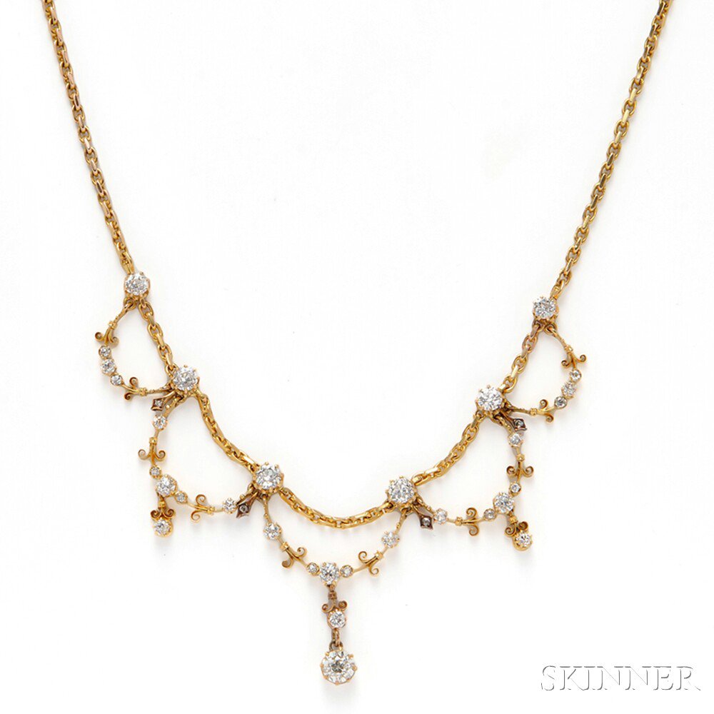 Appraisal: Antique Gold and Diamond Necklace set with old European- and