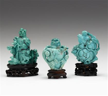 Appraisal: Three Chinese turquoise carvings th century and later Comprised of