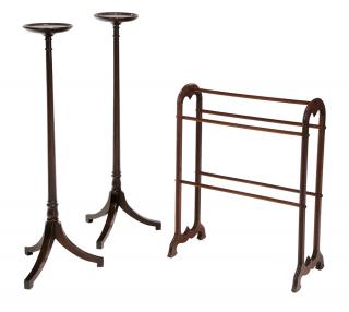 Appraisal: Pair Regency Style Mahogany Plant Stands with a Victorian Towel