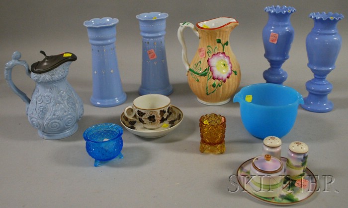 Appraisal: Seven Late Victorian Colored Glass Table Items and Eight Assorted