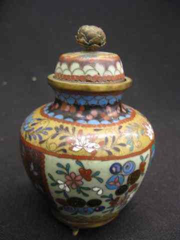 Appraisal: Japanese Cloisonne Jar tri-footed bird butterfly floral '' tall circa