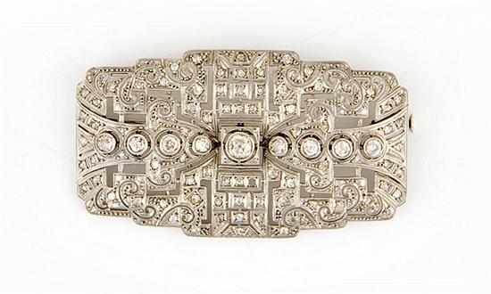 Appraisal: Art Deco platinum and diamond brooch circa stepped rectangular openwork