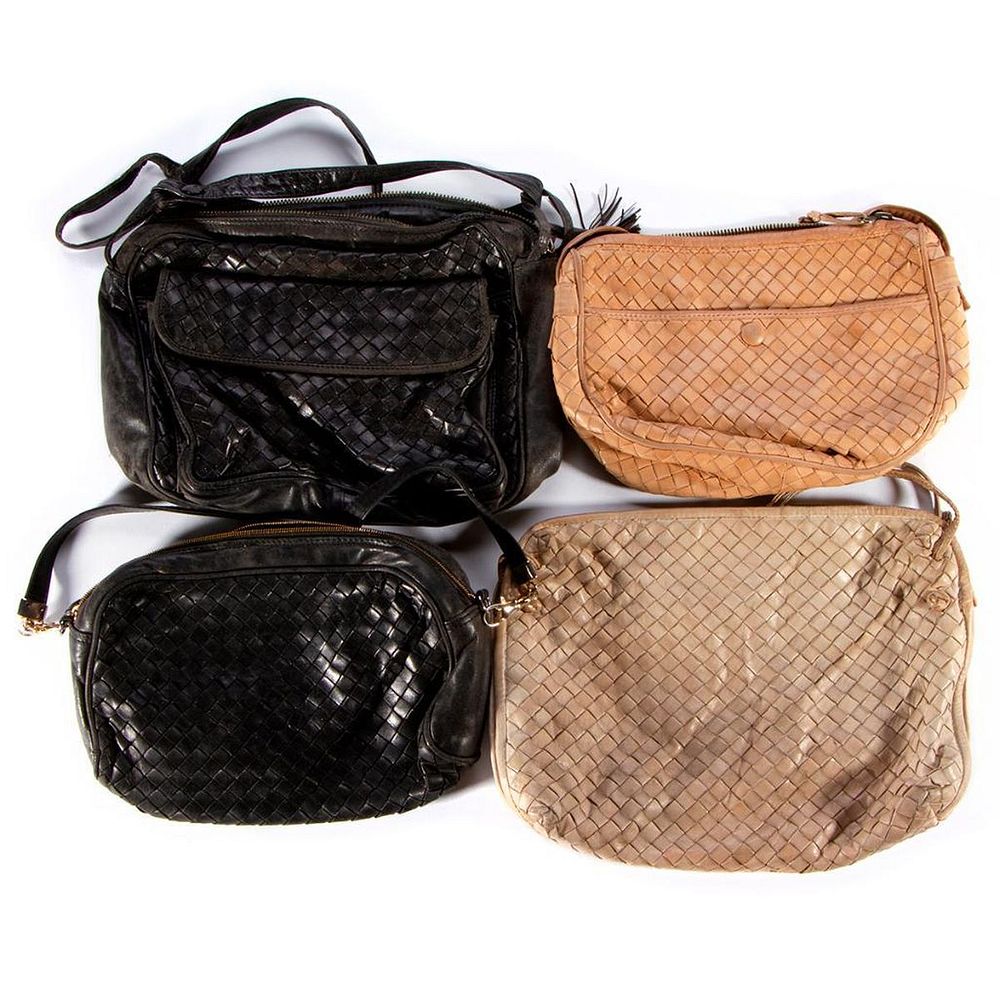 Appraisal: Four Bottega Veneta woven leather bags black tan and beige