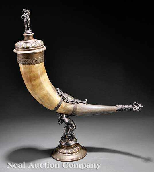 Appraisal: An Austrian Silverplate-Mounted Presentation Horn marked WMF W rttembergische Metallwarenfabrik