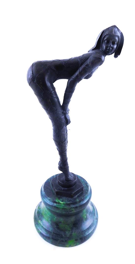 Appraisal: th C bronze sculpture of woman mounted on green stone