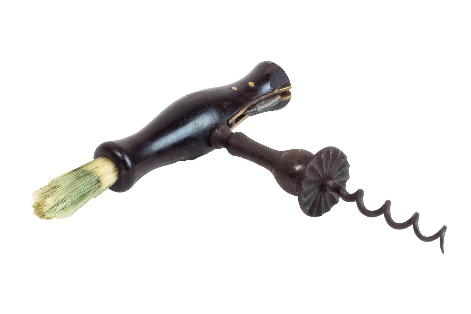 Appraisal: A Victorian T bar corkscrew with turned wooden handle brush