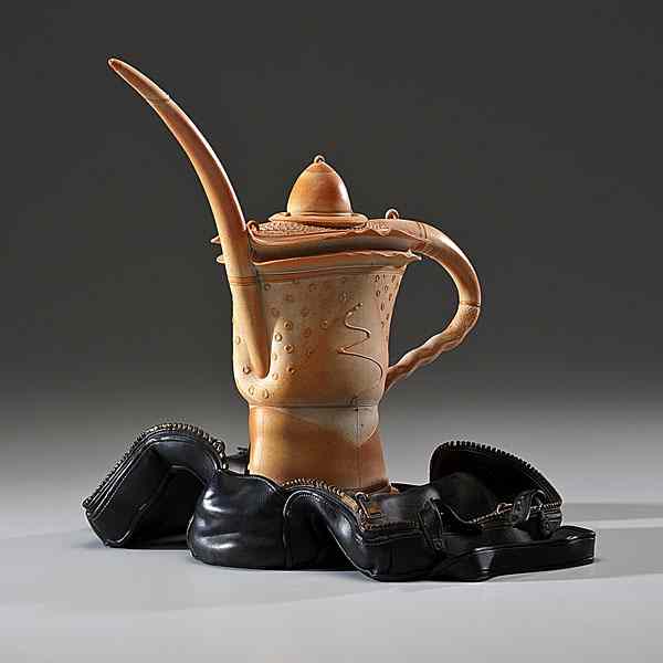 Appraisal: Paul Dresang USA Teapot in a Leather Bag Porcelain ht