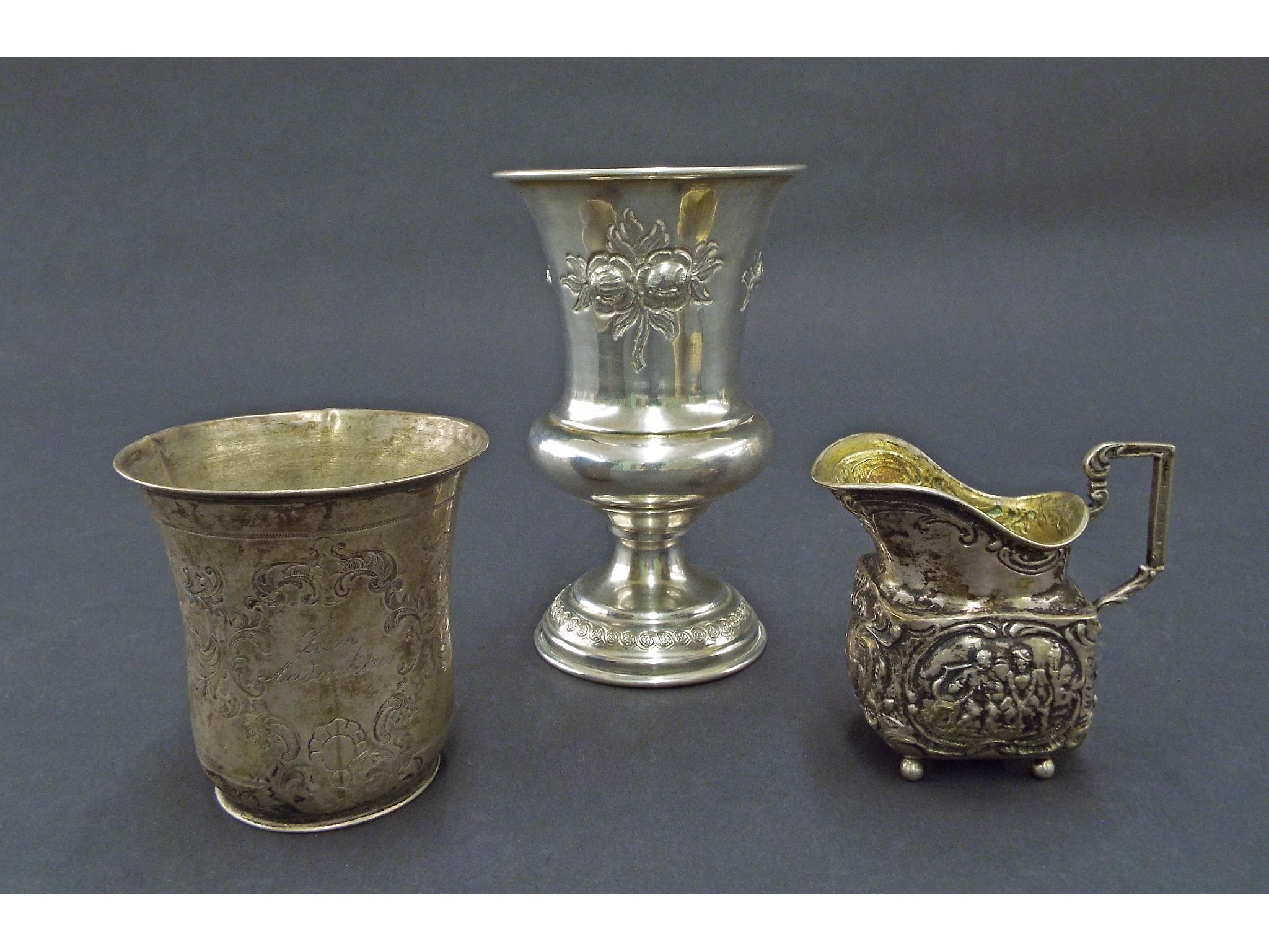 Appraisal: Continental whiter metal urn embossed with geometric floral sprays high