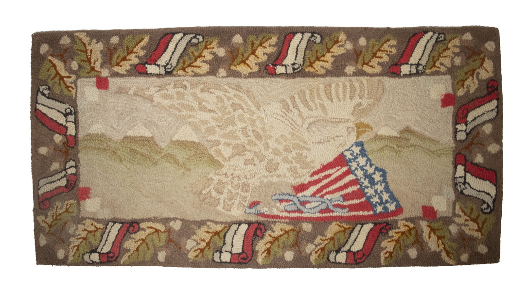 Appraisal: S PATRIOTIC HOOKED RUG Spread Wing Eagle in front of