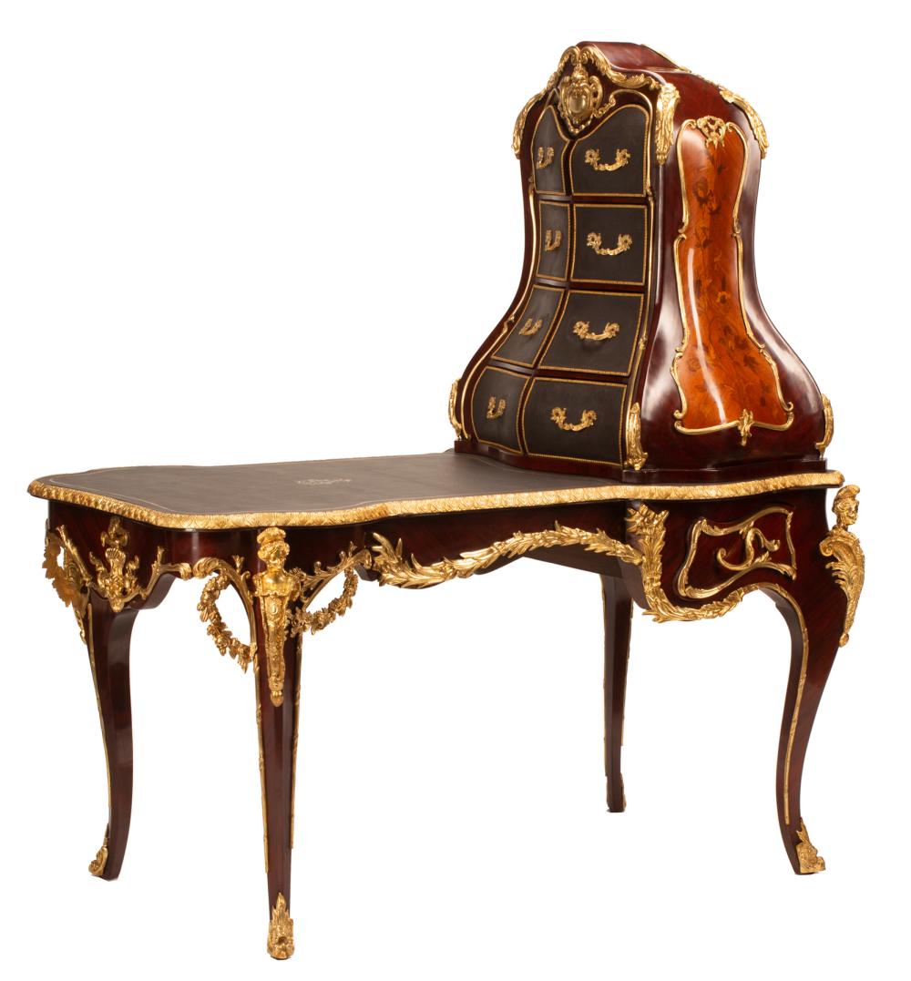 Appraisal: Louis XV-Style Bronze-Mounted Kingwood and Marquetry Bureau Plat et Cartonnier