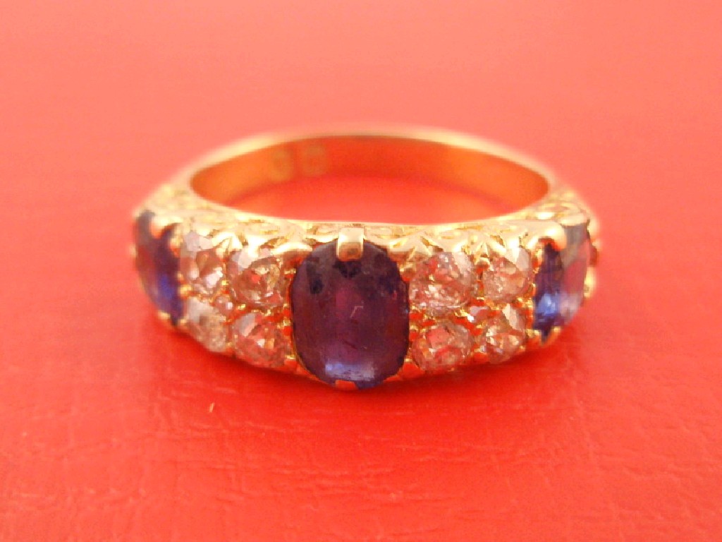 Appraisal: A Victorian cornflower blue sapphire and old cut diamond inline