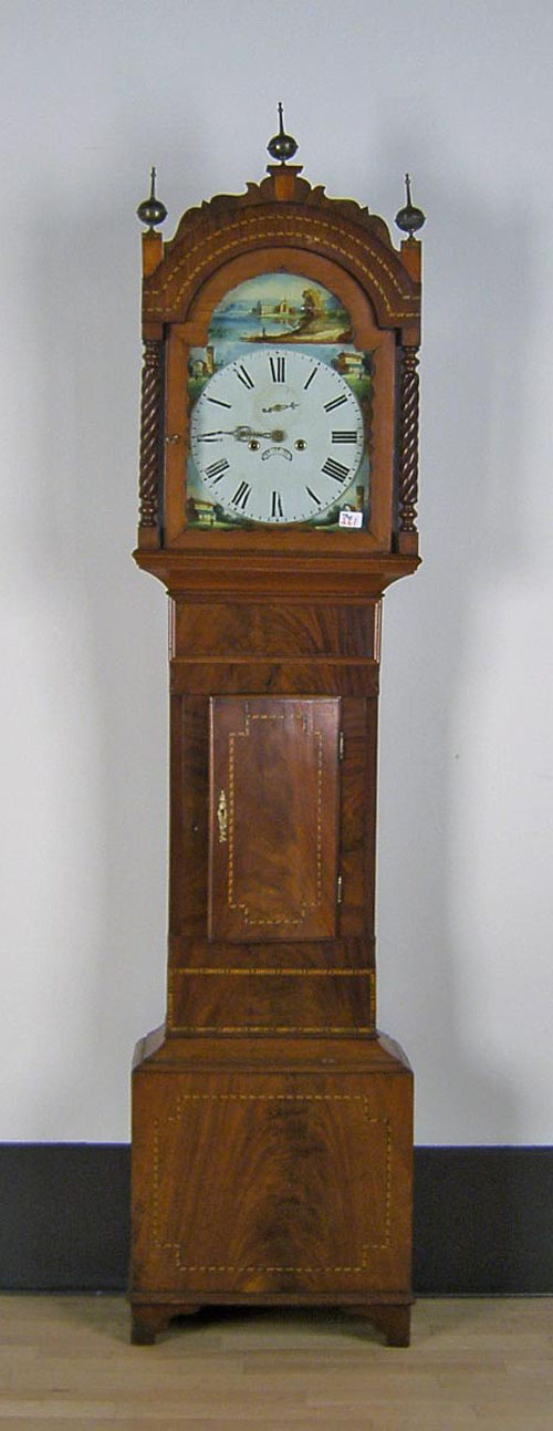 Appraisal: George IV inlaid mahogany -day tall case clock early th