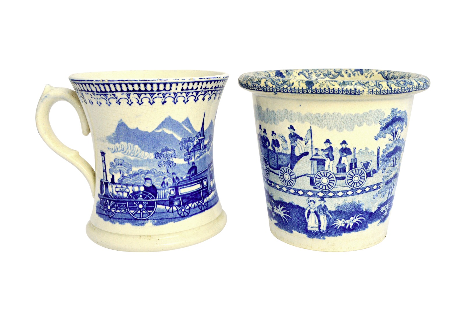 Appraisal: A Godwin blue and white printed earthenware mug and jardiniere