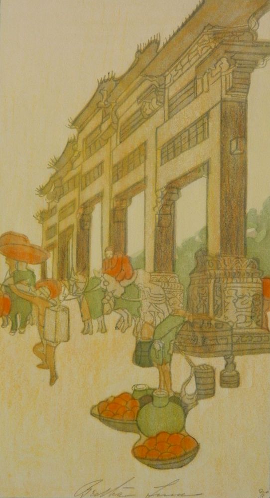 Appraisal: Bertha Lum woodcut Bertha Lum American - - ''Street Scene