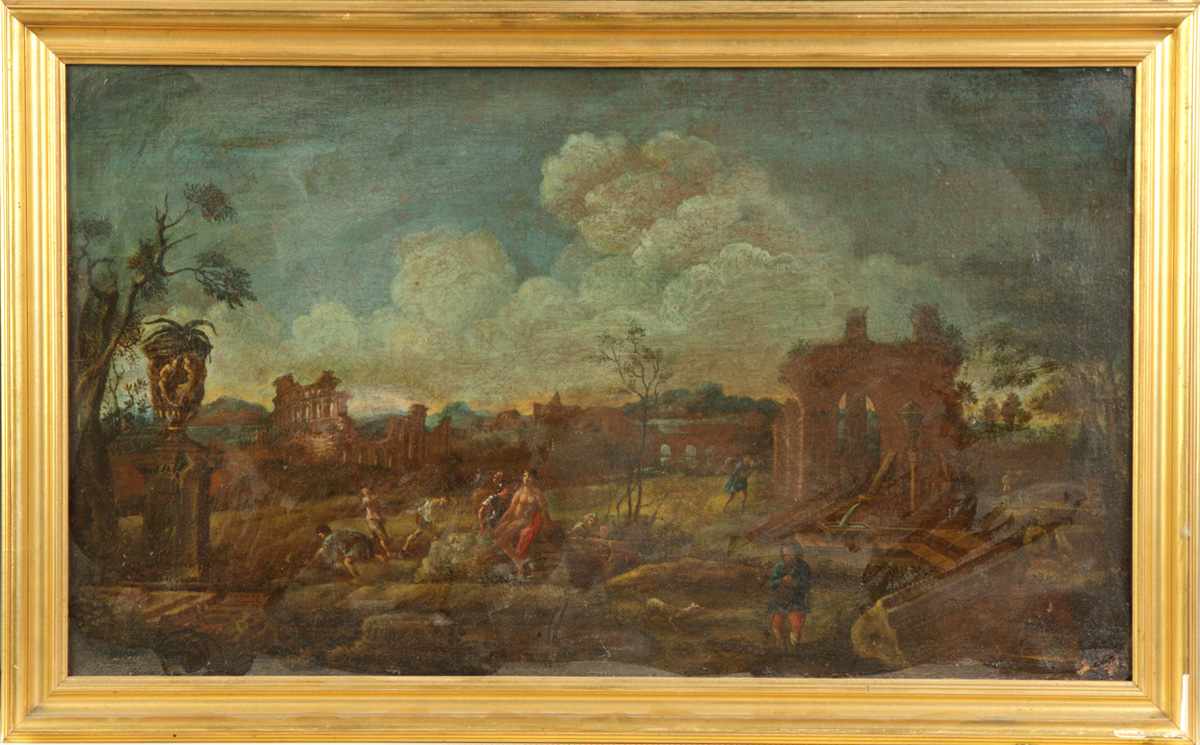 Appraisal: Old Master's School Oil Canvas of Ruins Figures Condition Overall