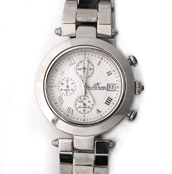 Appraisal: A stainless steel chronograph automatic calendar bracelet watch Klaus-Kobec wristwatch