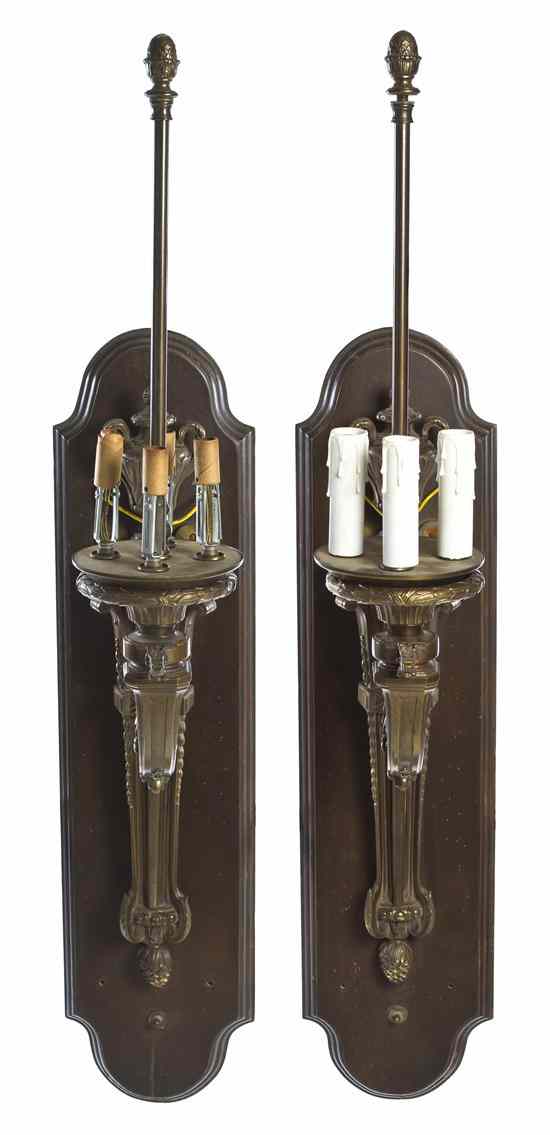 Appraisal: A Pair of Neoclassical Bronze Sconces each baluster form backplate