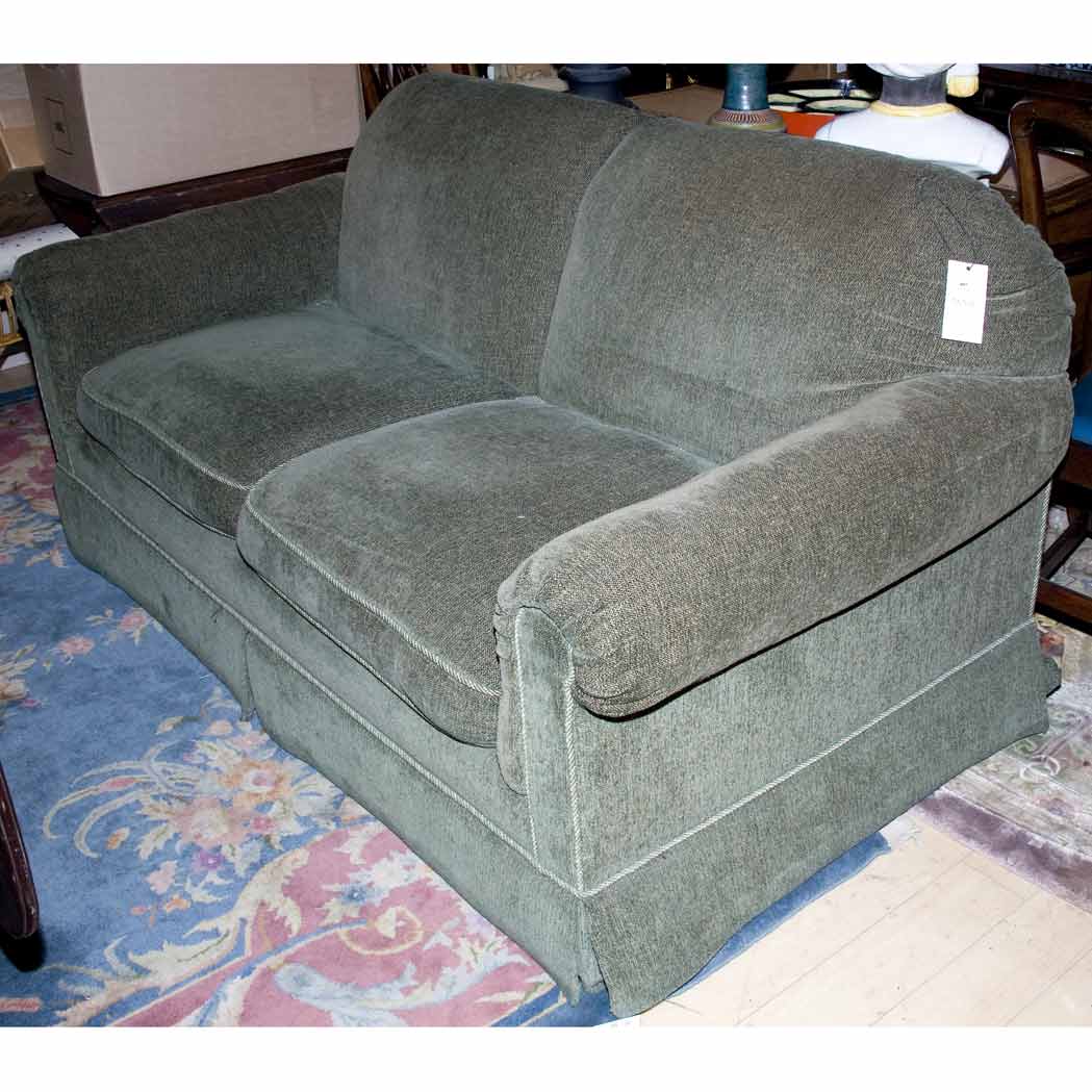 Appraisal: Pair of Chenille Upholstered Sofas Length feet