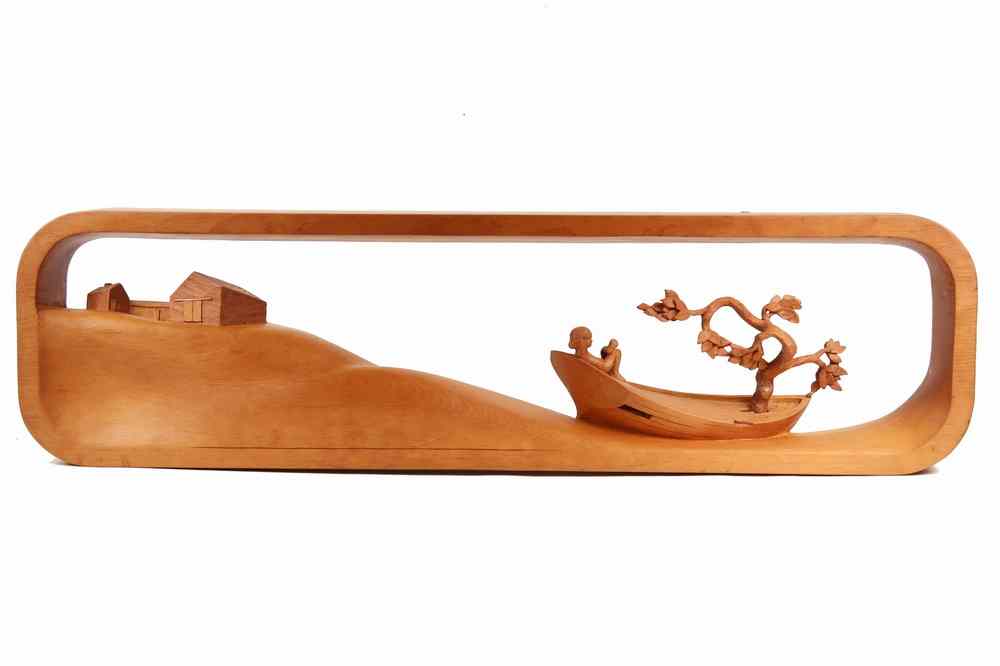 Appraisal: PINE SCULPTURE - Boy in Dream Dory with Tree by