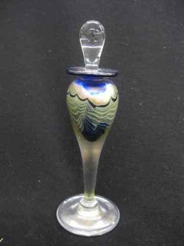 Appraisal: Art Glass Perfume Bottle irridescent pulled feather design '' signed