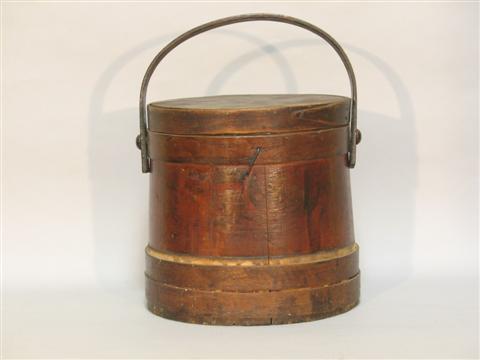 Appraisal: PINE AND ASH COVERED WOODEN BUCKET h in