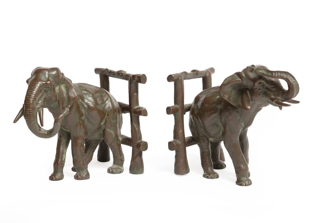 Appraisal: Pair of French Patinated Bronze Elephant Bookends early th c