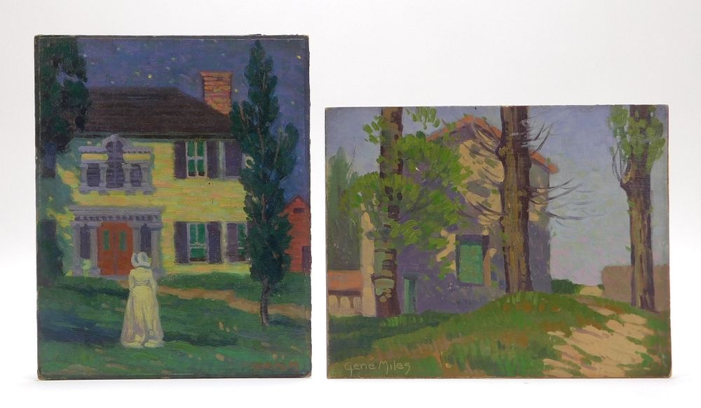 Appraisal: PC Gene Miles Architectural Landscape Paintings Gene Miles New England