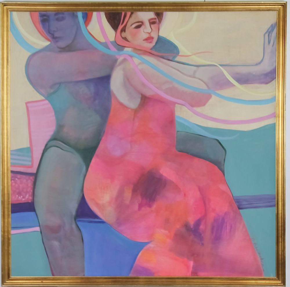 Appraisal: Barbara Gallagher Figural Oil On Canvas Painting Barbara Gallagher -