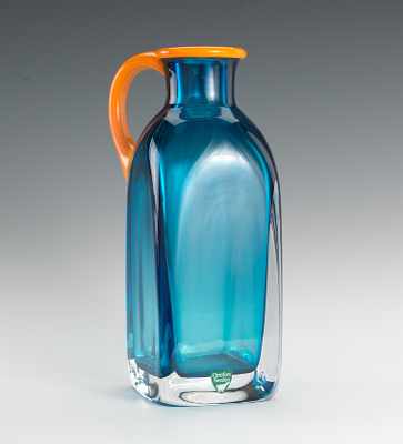 Appraisal: Orrefors Cased Glass Vessel Heavy clear over celeste blue cased