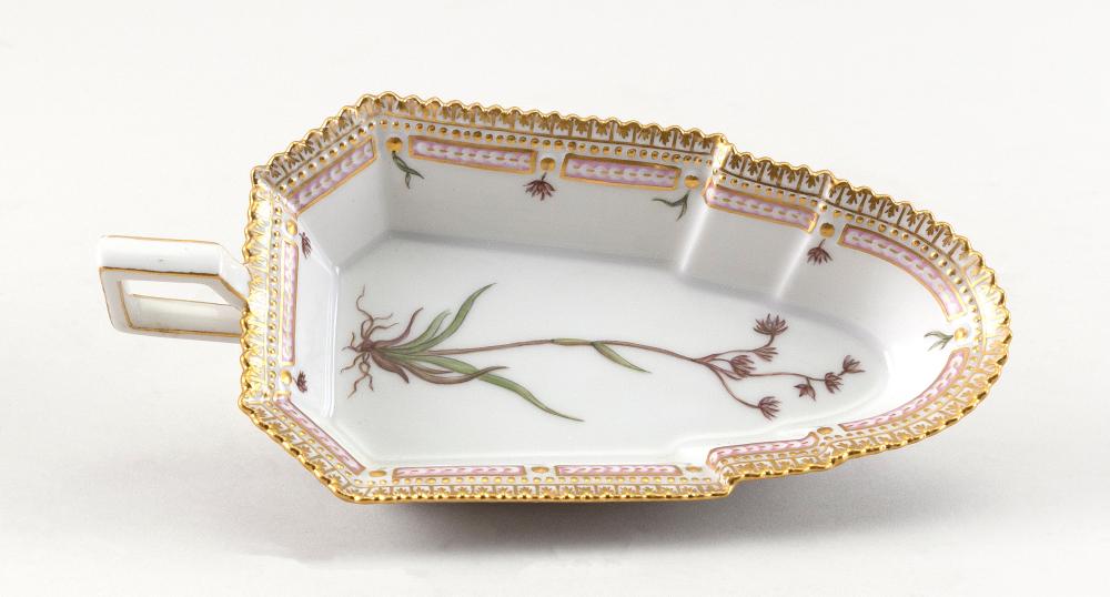 Appraisal: ROYAL COPENHAGEN FLORA DANICA PICKLE DISH LENGTH ROYAL COPENHAGEN FLORA