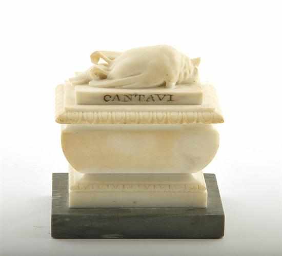 Appraisal: Italian carved Carrara marble songbird memorial th century molded and