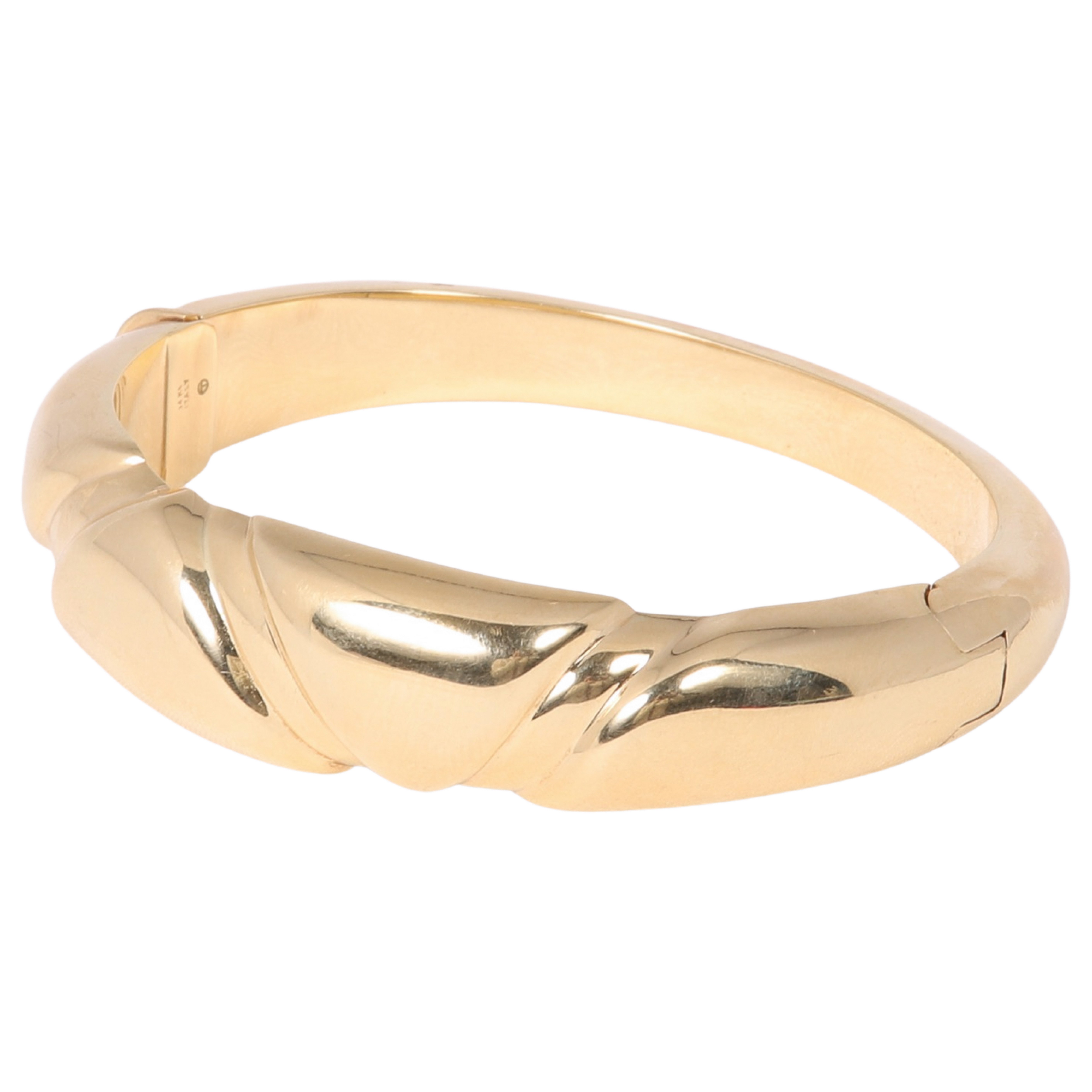 Appraisal: K Gold Italian hinged bangle in textured decoration stamped K