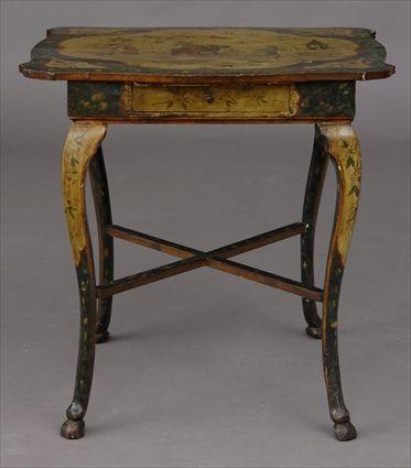 Appraisal: ITALIAN ROCOCO CHINOISERIE-PAINTED SINGLE-DRAWER SIDE TABLE The oblong serpentine top