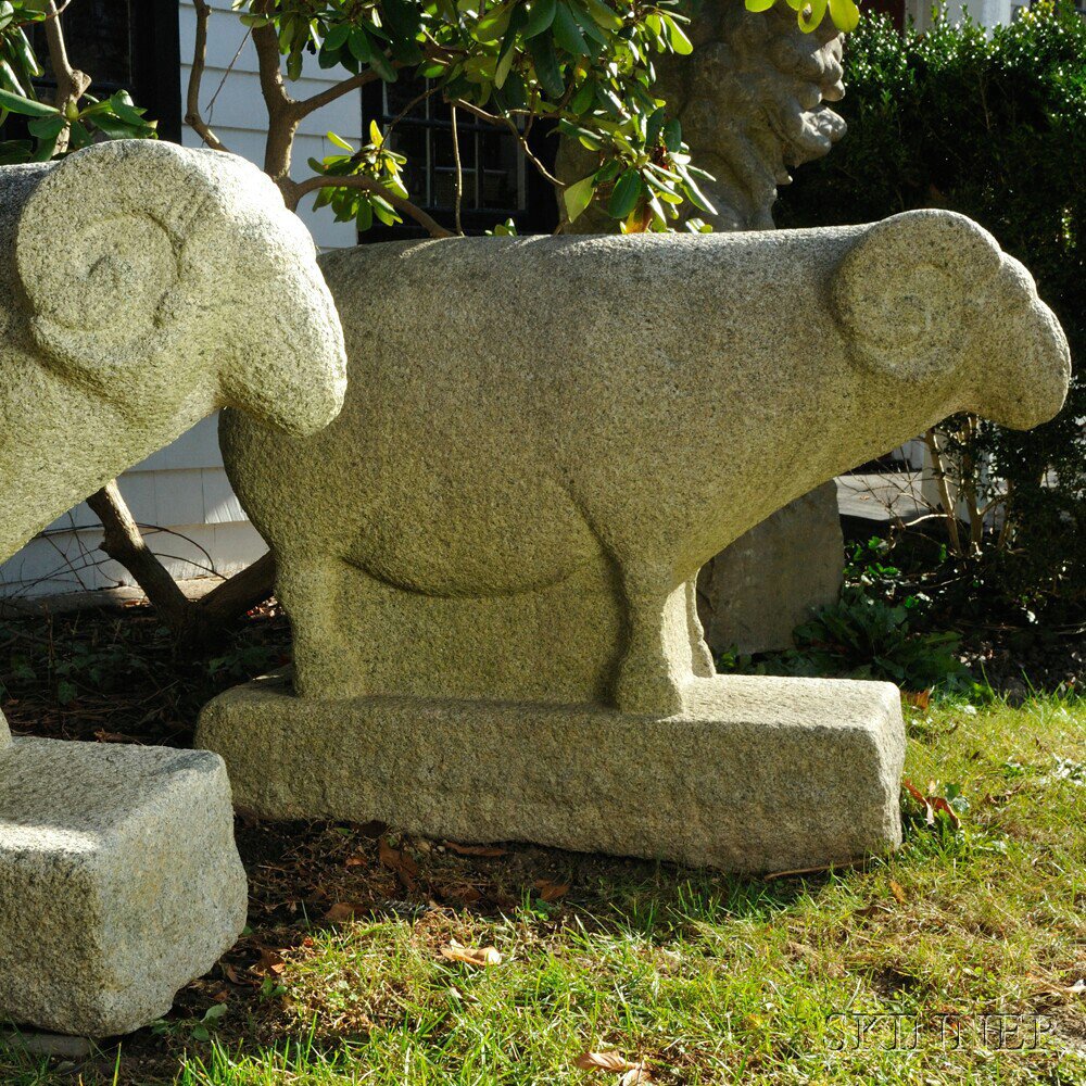 Appraisal: Pair of Monumental Ram Tomb Guards Korea probably th century