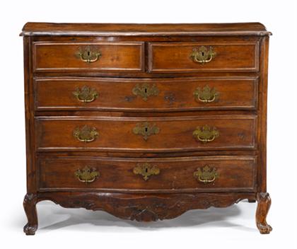 Appraisal: Louis XV provincial walnut commode th century The serpentine top