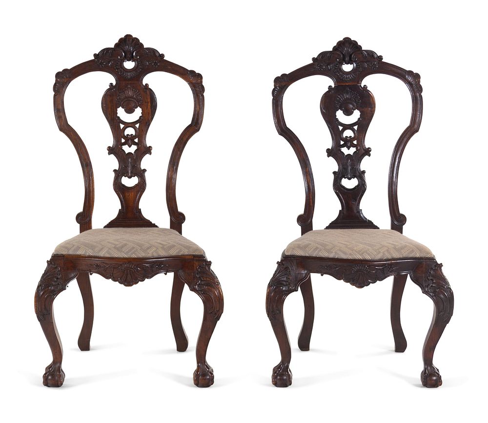 Appraisal: A Pair of Continental Carved Walnut Side Chairs A Pair