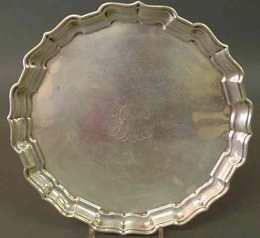 Appraisal: Round sterling silver Chippendale pattern tray by Bailey Banks Biddle