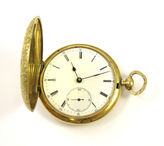 Appraisal: EIGHTEEN KARAT GOLD HUNTER CASE POCKET WATCH Henri Rosselet Chaux