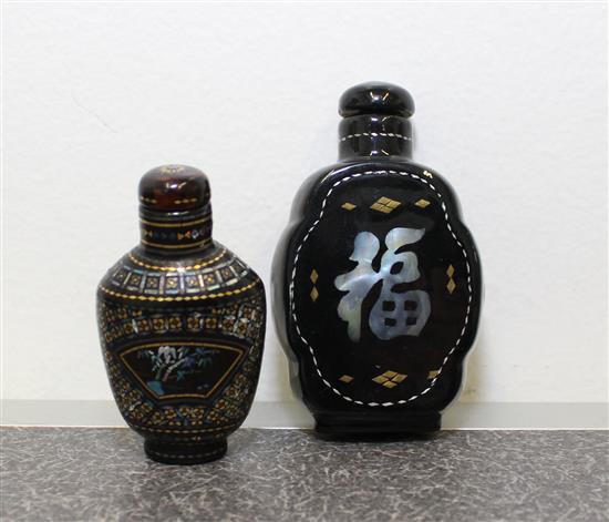 Appraisal: Sale Lot Two Lacquer Snuff Bottles with Inlays the first