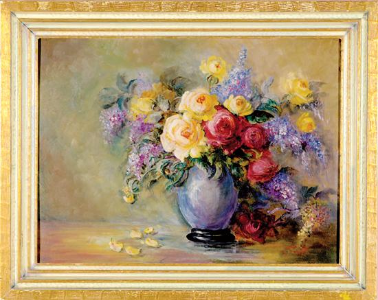 Appraisal: Fern Thurston Texas - ROSE AND LILAC STILL LIFE oil