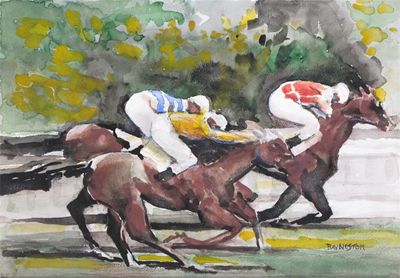 Appraisal: Ray Nestor - Racing scenes Six four signed Most watercolour