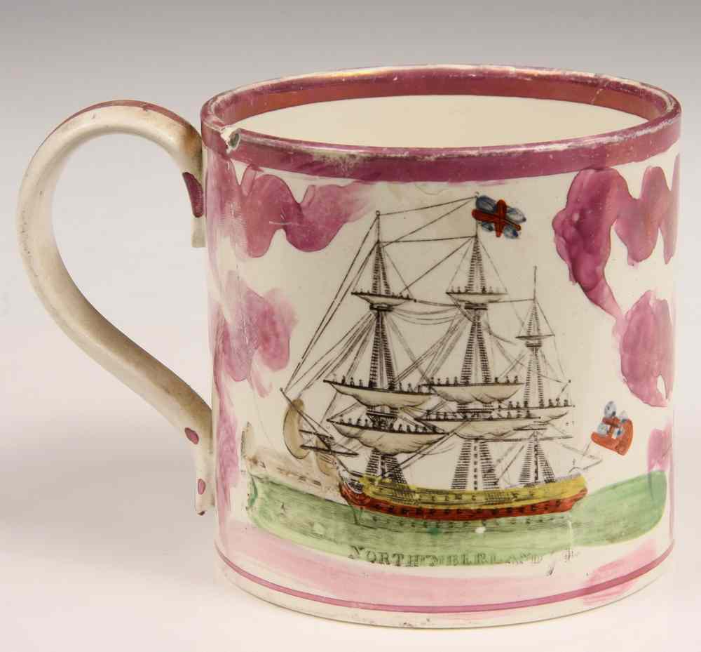 Appraisal: PINK LUSTRE TRANSFERWARE MUG - Pink Lustre Mug with Transfer