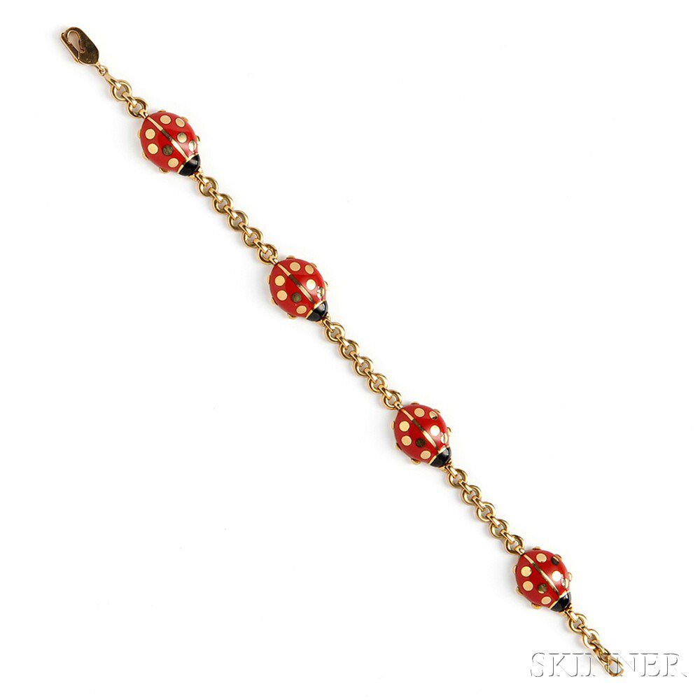 Appraisal: kt Gold and Enamel Ladybug Bracelet Cartier designed as five