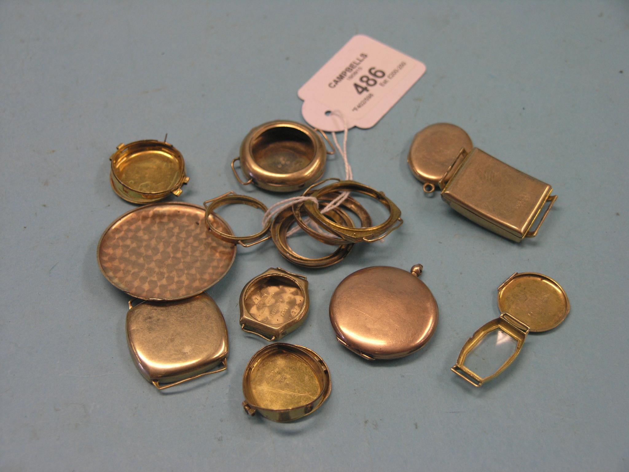 Appraisal: ct gold and yellow metal watch components and two lockets