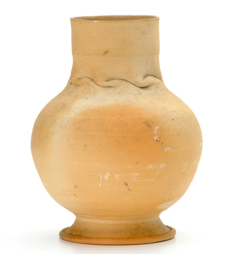 Appraisal: GEORGE OHR Bisque-fired bulbous vase of buff clay with deep