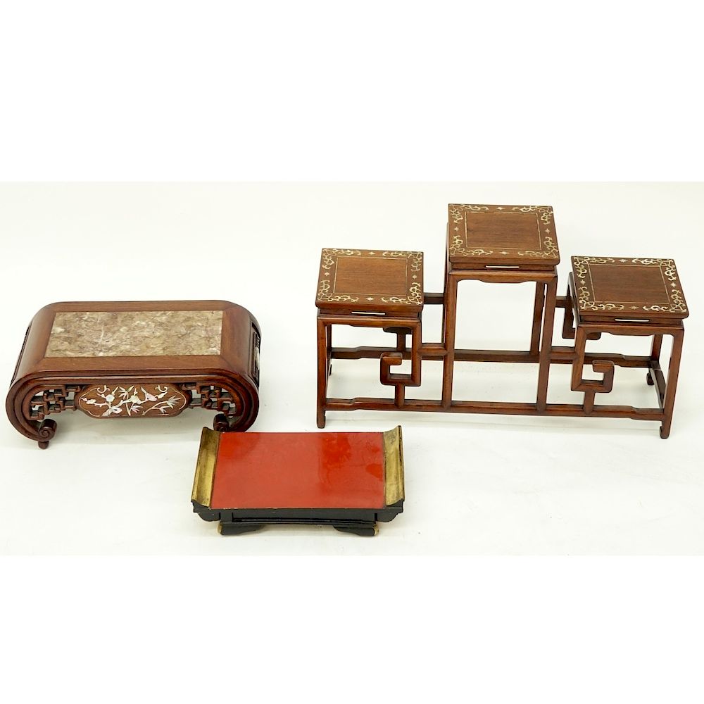 Appraisal: Three Chinese Stands Grouping of Three Chinese Wooden Stands Largest