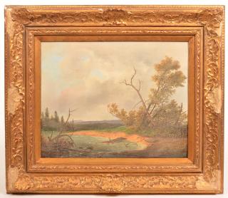 Appraisal: Unsigned th Century Oil on Board Lake and Landscape Painting